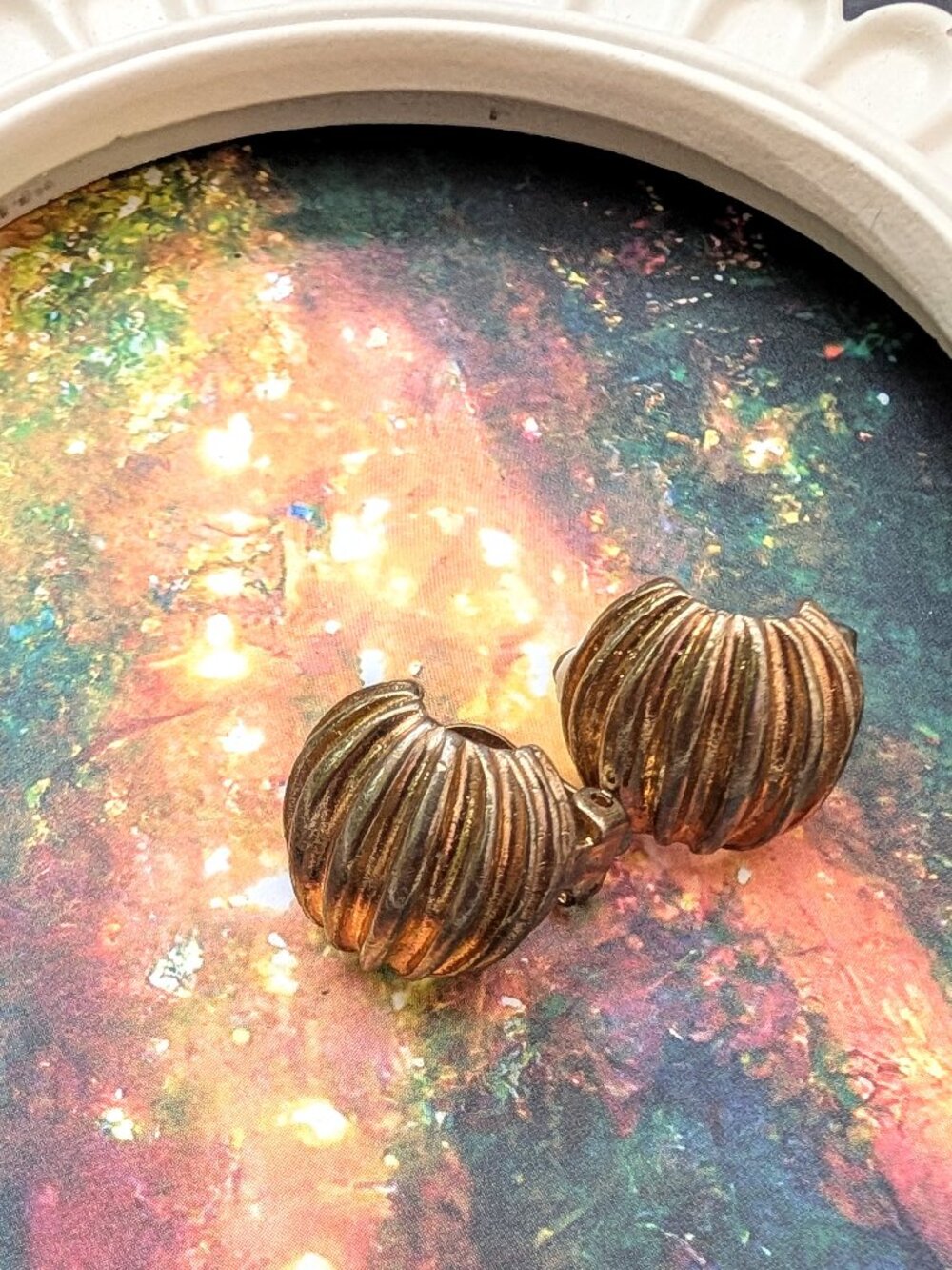Vintage 1950's Crescent Gold tone Clip-on Earrings